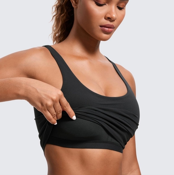NWT Med CRZ YOGA strappy v neck sports bra w cross cross back wireless & padded - Picture 3 of 11